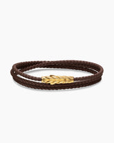 Chevron Triple Wrap Bracelet in Brown Leather with 18K Yellow Gold, 3mm